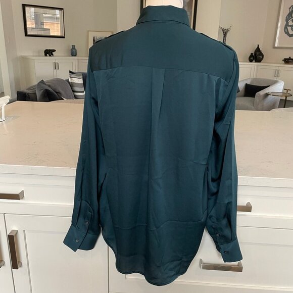 Banana Republic Dillon Utility Button Down LS Polyester Blouse Loch Green Sz M - Picture 5 of 10